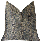 Exotic Phantom  Blue and Gold Luxury Throw Pillow, 12"x20"