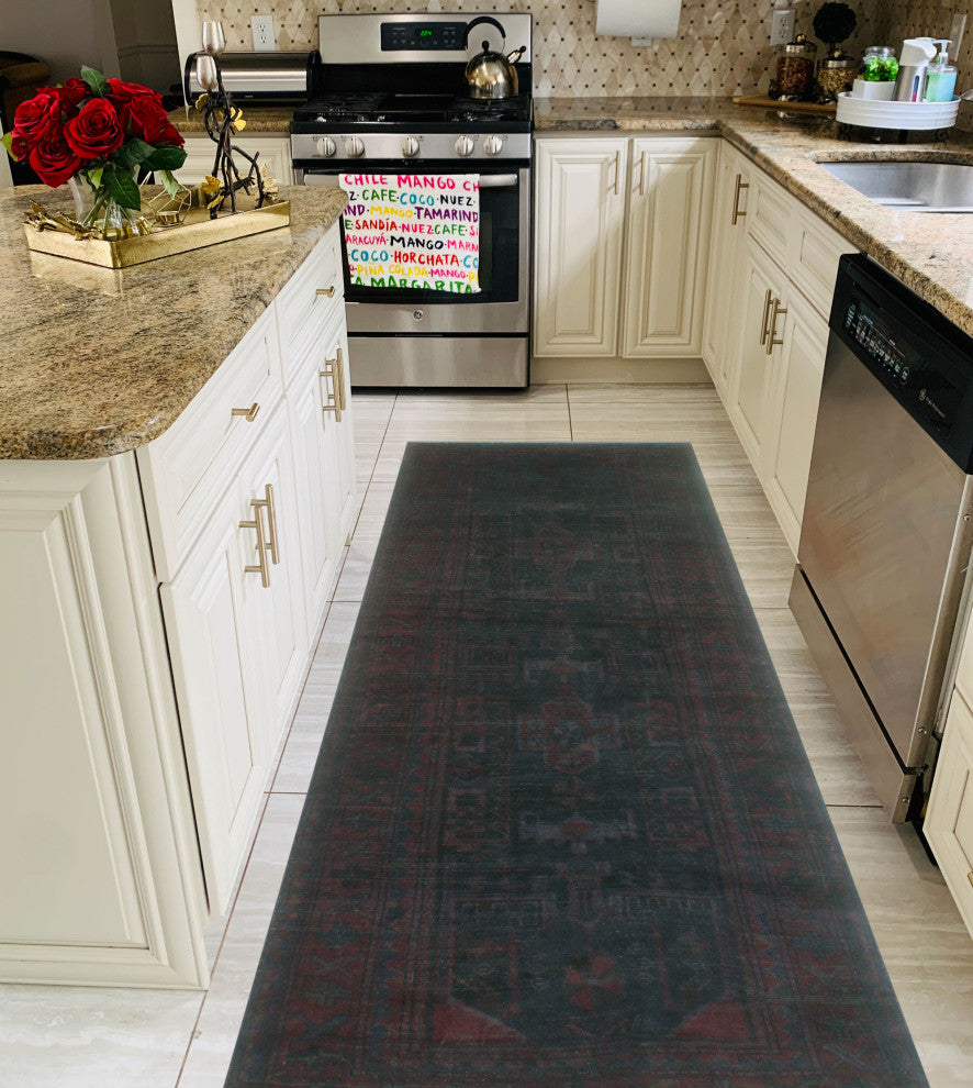 Winchester Kilim Eldric Charcoal/Purple Runner, 3'5x9'5