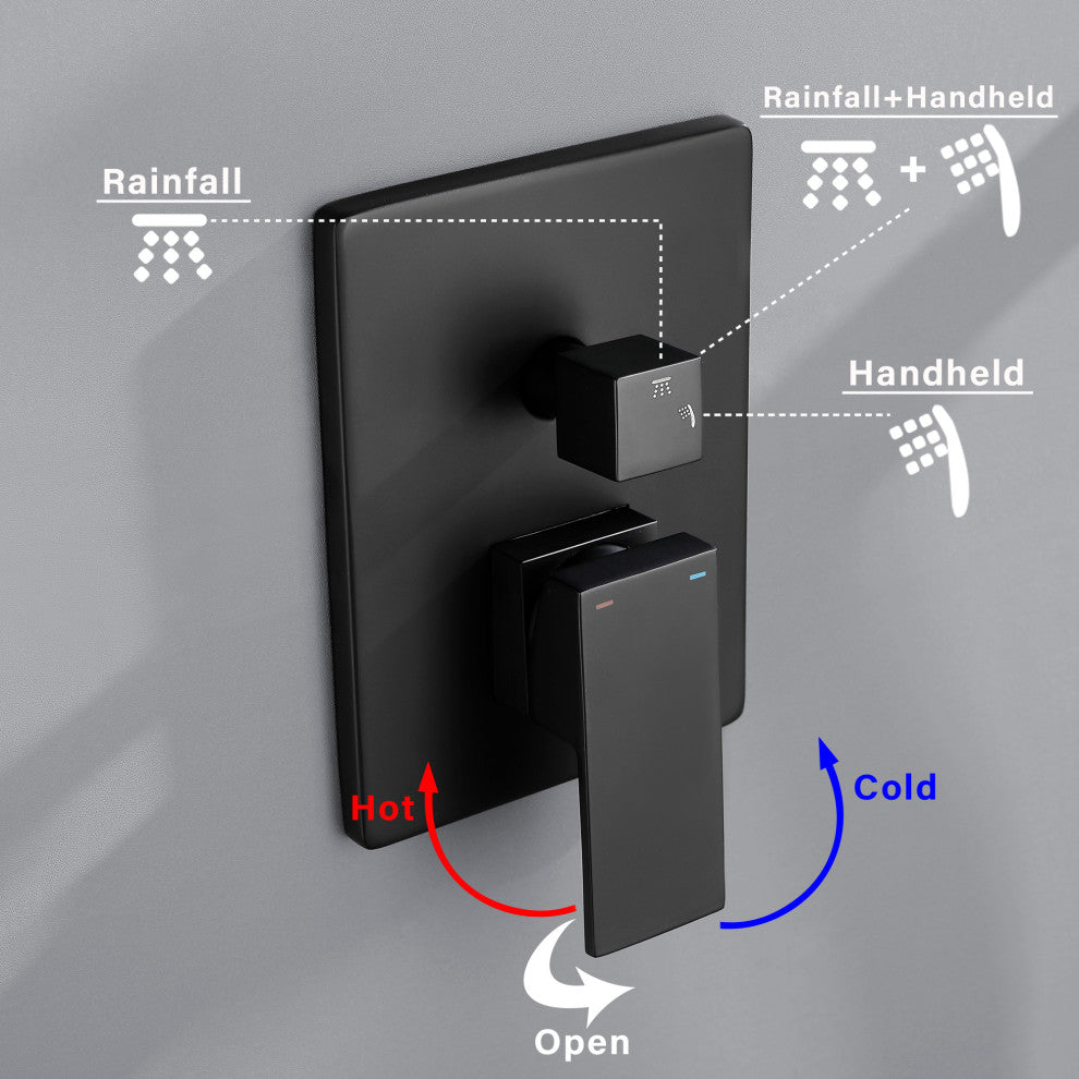 Wellfor Shower Faucet with Rain Shower Head, Handheld Shower and Valve, Black, 10" Shower Head
