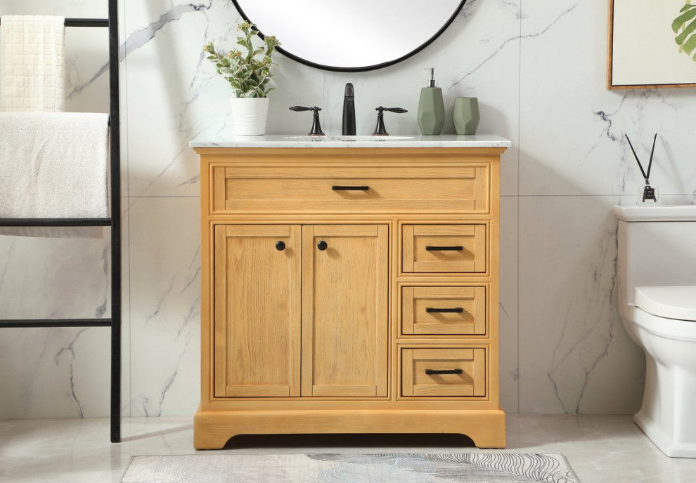 Amber Single Bathroom Vanity, Blue, Natural Wood, 36"