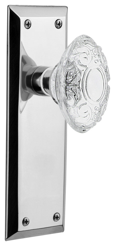 New York Plate Double Dummy Crystal Victorian Knob, Bright Chrome, NYKCVI