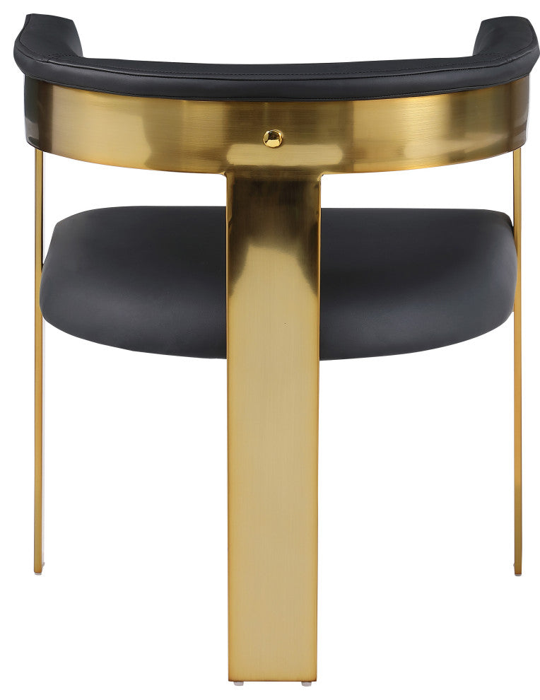 Romeo Upholstered Dining Chair, Set of 2, Black, Vegan Leather, Brushed Gold