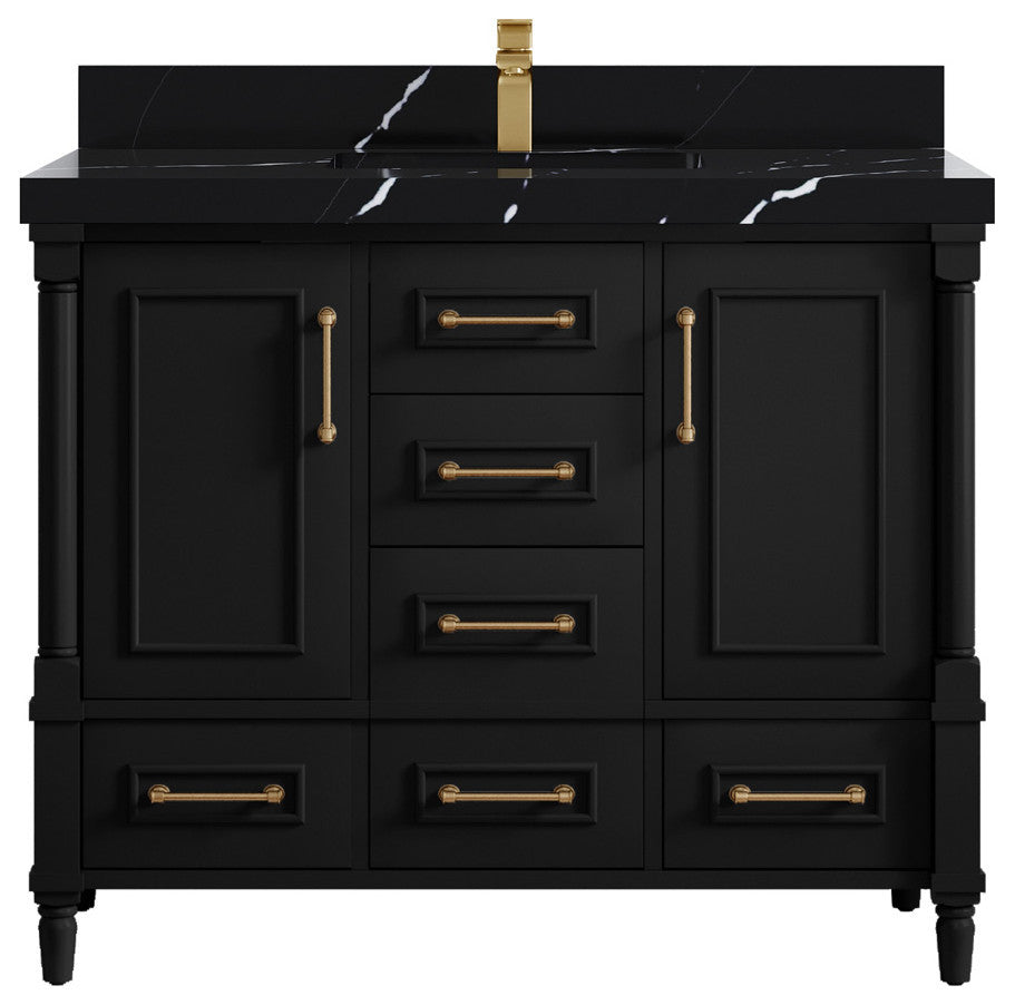 Aberdeen 42 Single Sink Bath Vanity In Black 2" Calacatta Black