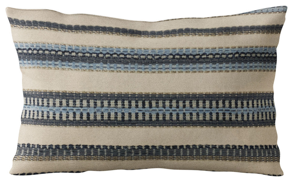Plutus Blue Beige Lanes Stripe Luxury Throw Pillow, 20"x20"