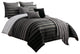Benzara BM227295 10 Piece Queen Polyester Comforter Set ,Striped, Black & Gray