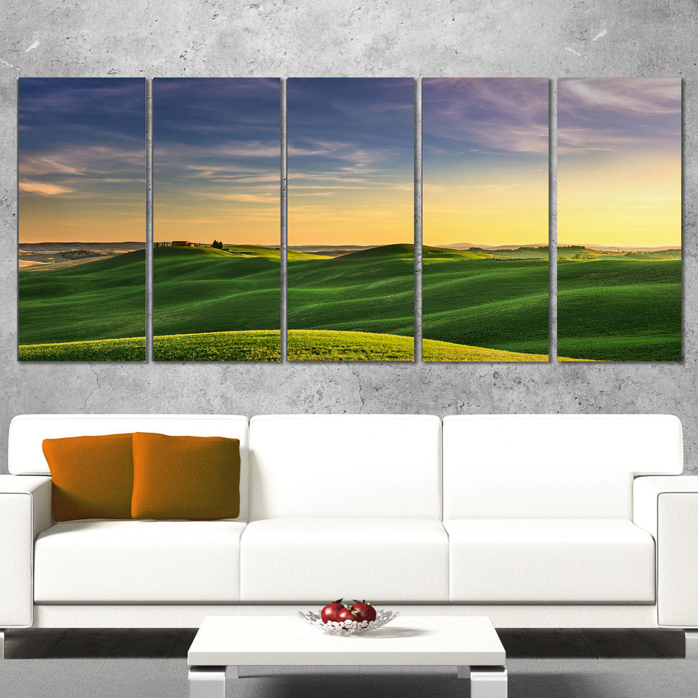"Green Rural Rolling Hills Tuscany" Landscape Wall Art Print, 5 Panels, 60"x28"