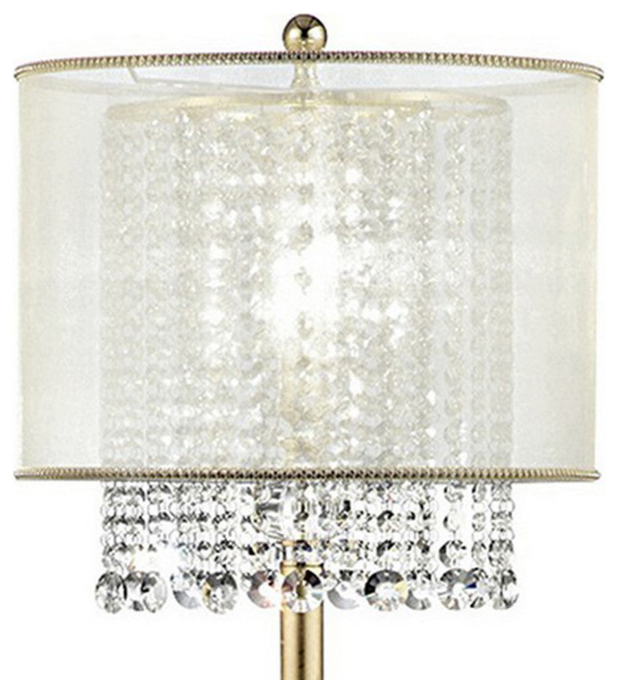 Benzara BM240410 Floor Lamp With Hanging Crystal Accents, White and Gold