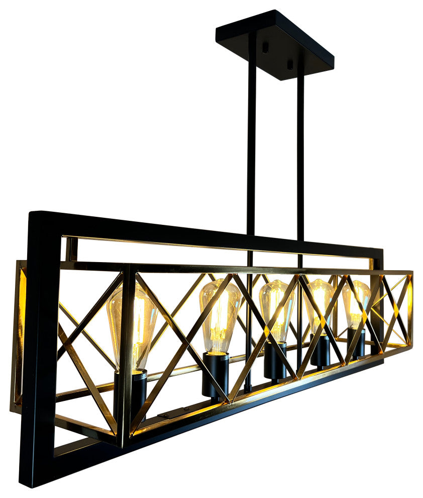 Akbal 5-Light Black and Gold Island Pendant