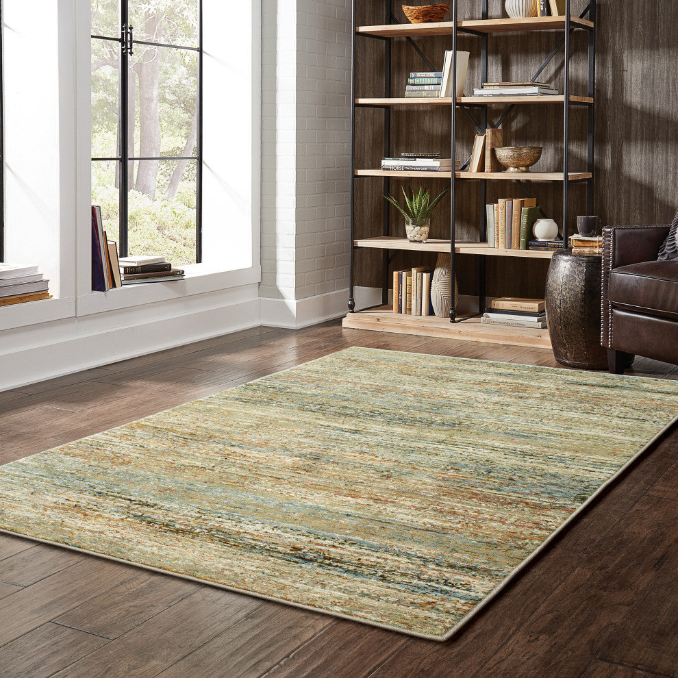 Aegina Soft Stripes Gold/Green Area Rug, 7'10"x10'10"