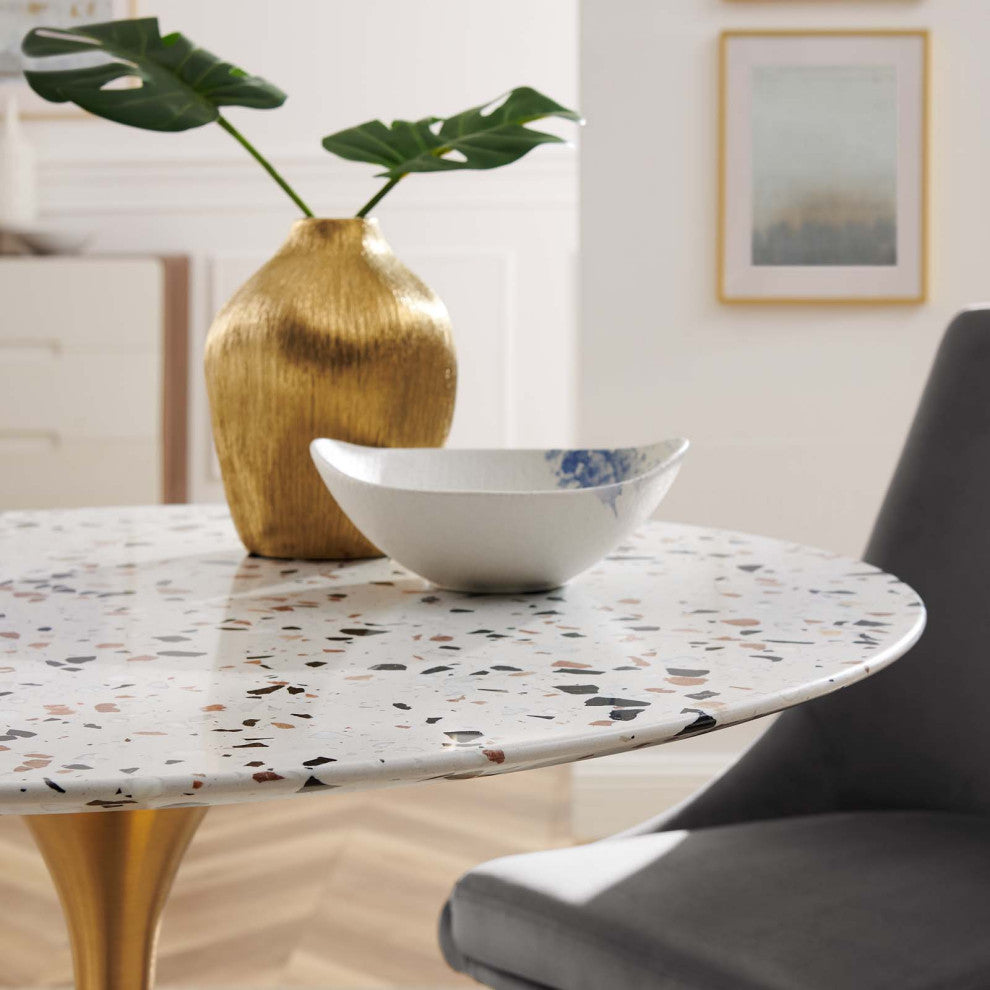 36" Dining Table, Round, White Gold, Metal, Modern, Cafe Bistro Hospitality