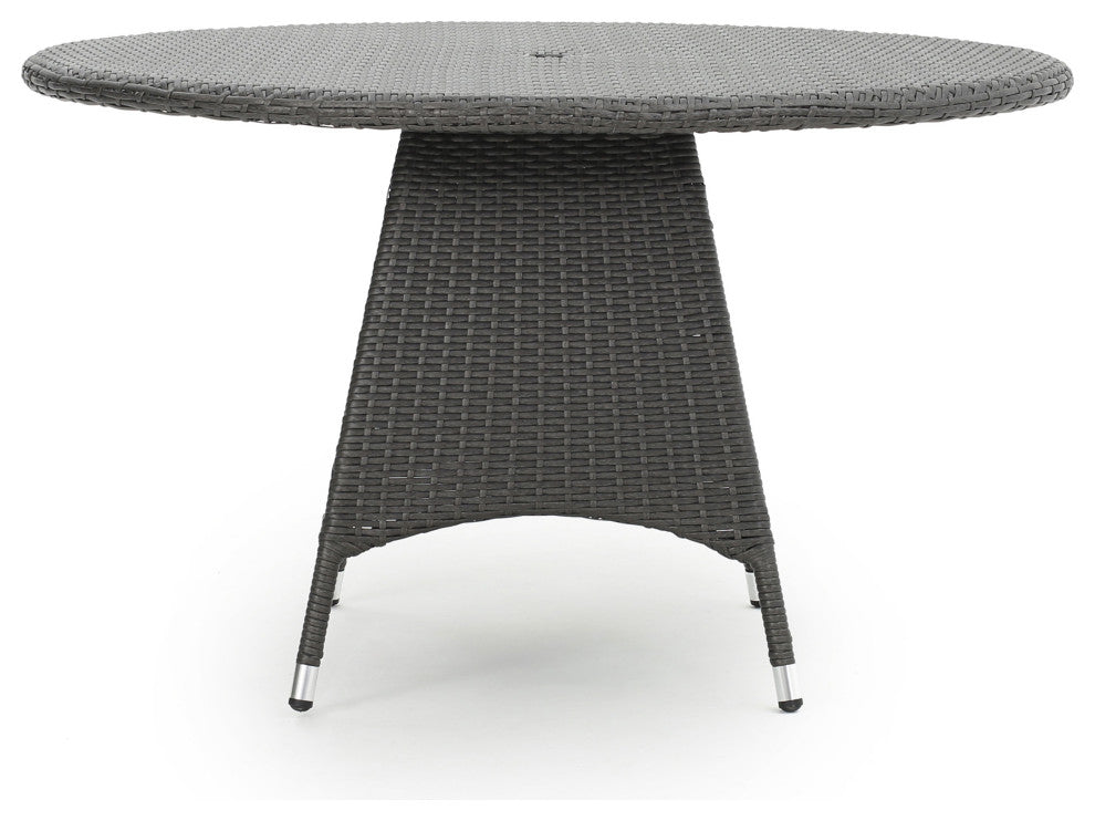 GDF Studio 5-Piece Portola Outdoor Gray Wicker Dining With Cushions Set