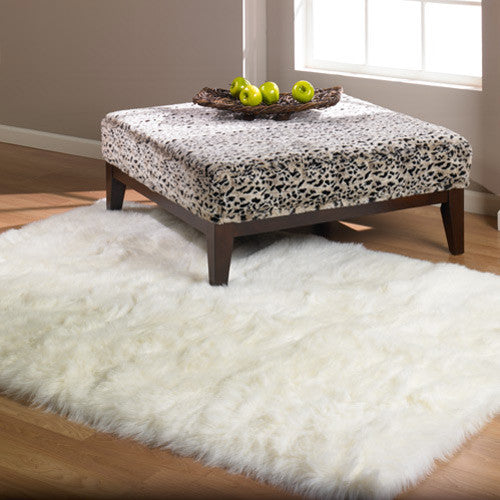 Snowy White Polar Bear Rectangle, White Sheepskin Faux Fur Rug, 40"x55"