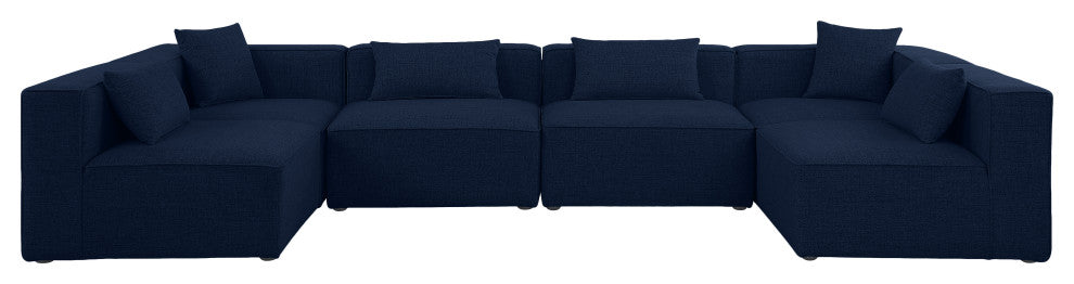 Cube Upholstered Modular Sectional, Navy, 6-Piece: 4 Armless Chair, 2 Corner Chair, Linen Texured Fabric
