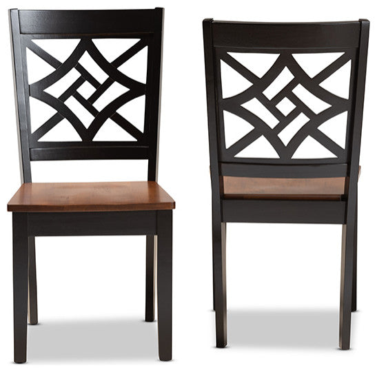 Isidro Contemporary Two-Tone Dark Brown and Walnut Dining Chair, Set of 2