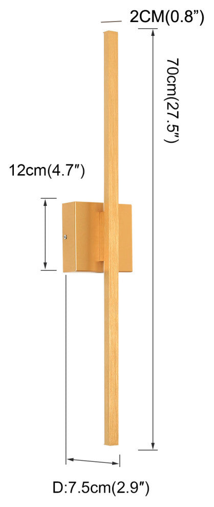 Modern LED Wall Sconces Triac Dimming Aluminum LED Flush Mounted Sconce, Gold, 27.5"hx4.7"wx2.9"d