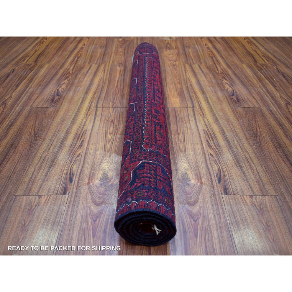 Deep and Saturated Red Shiny Wool Hand Knotted Afghan Khamyab Rug, 3'4"x4'10"