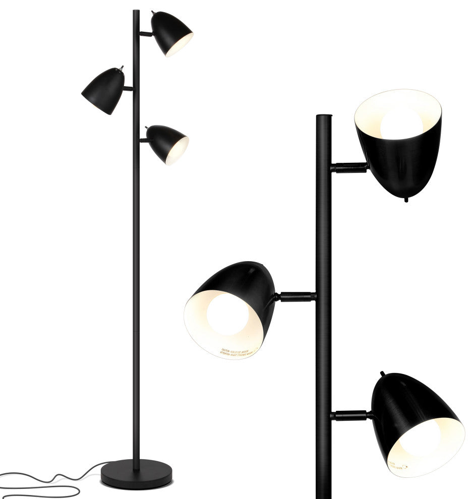 Brightech Jacob, LED Floor Lamp, Modern Adjustable 3 Light Tree, Black
