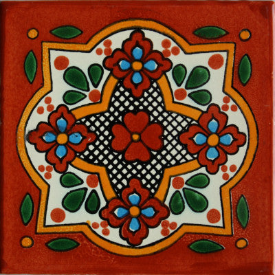4-Piece Tepupa Talavera Mexican Tile, 6x6"