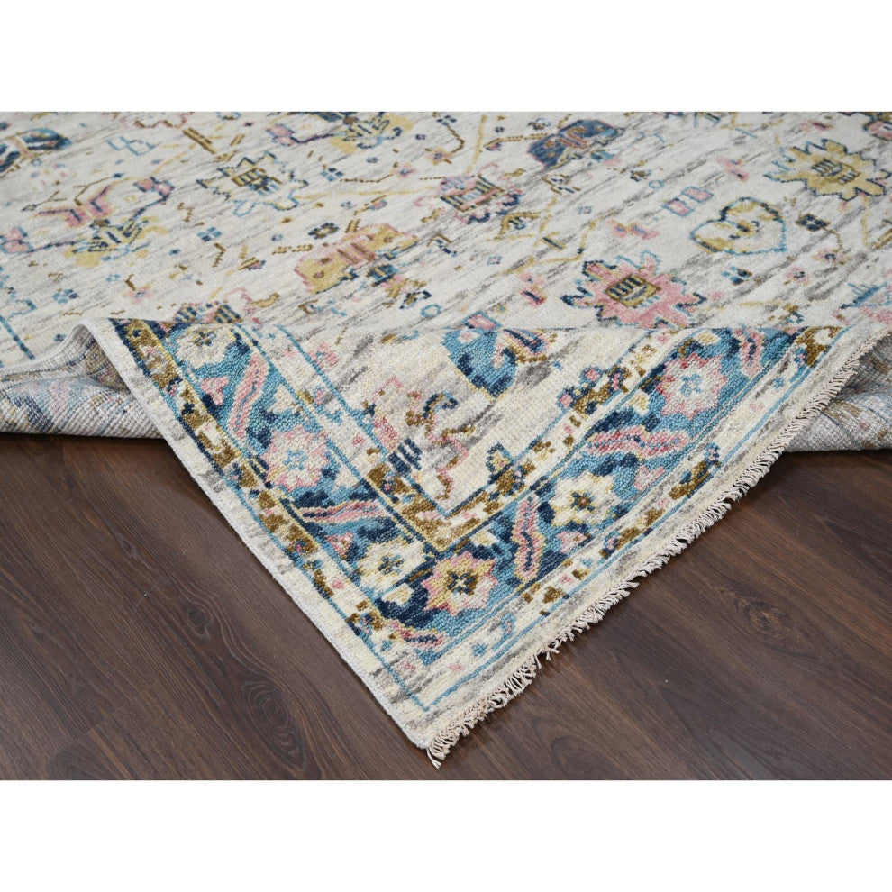 Ivory Hand Knotted Mahal Design Supple Organic Wool Oriental Rug, 7'10"x9'10"