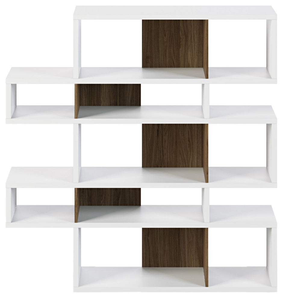 Modern Large Modular Display 2 Tone Shelves, White Frame/Walnut Backs