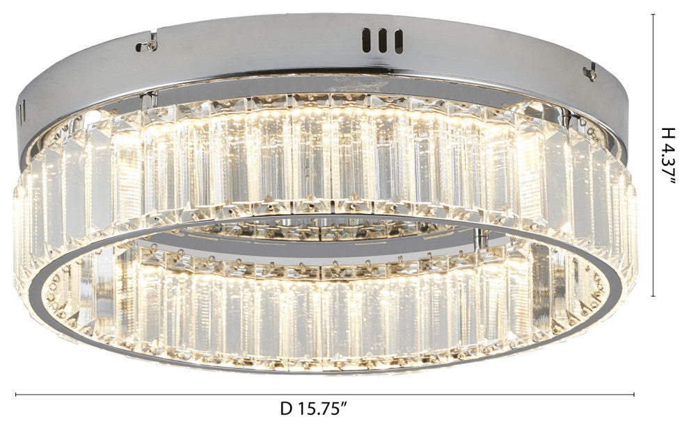 1-Light Chrome Dimmable LED Flush Mount With Clear Crystals