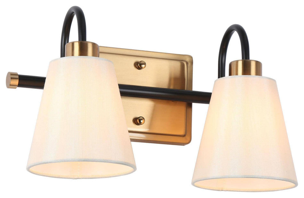 LNC Calista 14" 2-Light Matte Black and Polished Gold Modern Vanity Light Bar