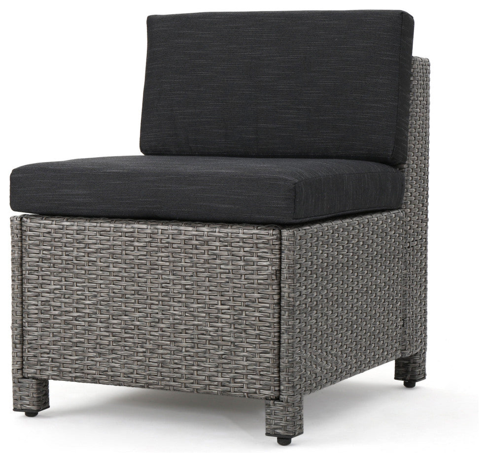 GDF Studio Lorita Outdoor 5-Piece Gray Wicker Sectional Sofa With Black Cushions