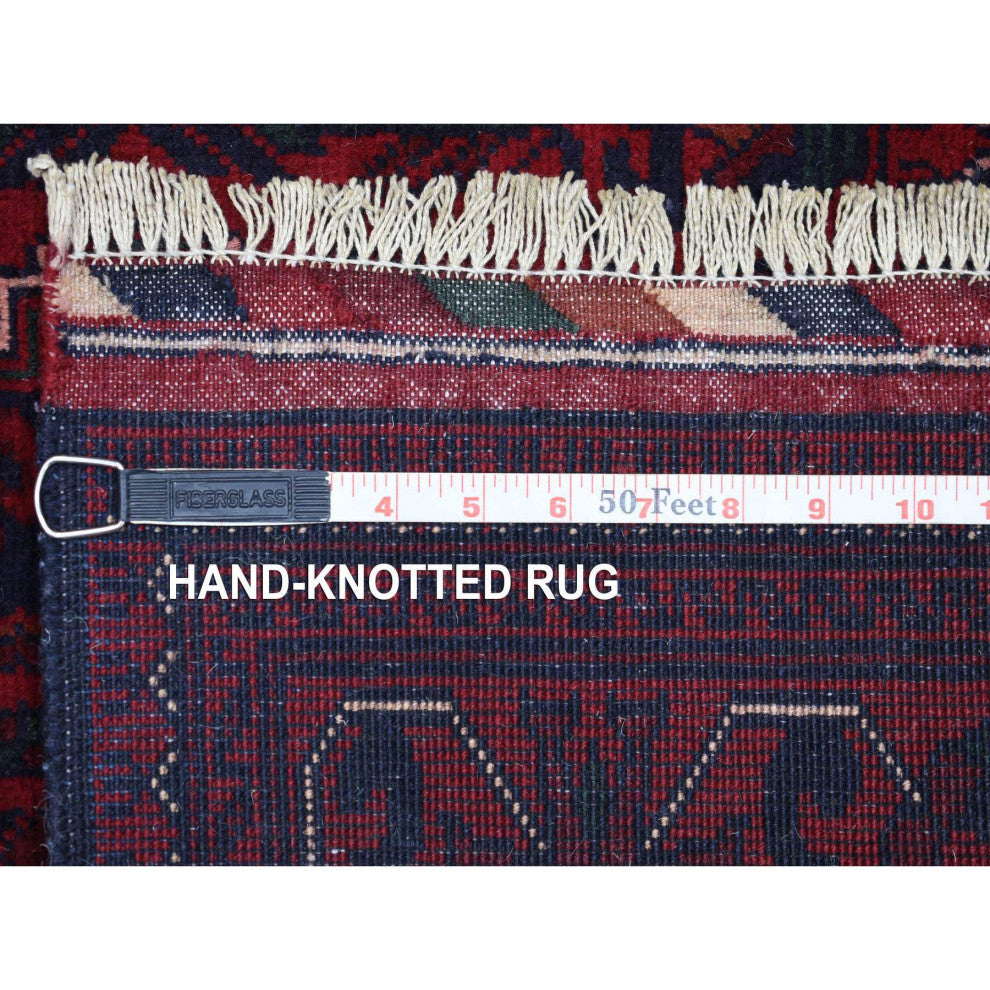Deep Red, Afghan Khamyab, Soft Wool Hand Knotted Runner Rug, 2'7"x13'0"