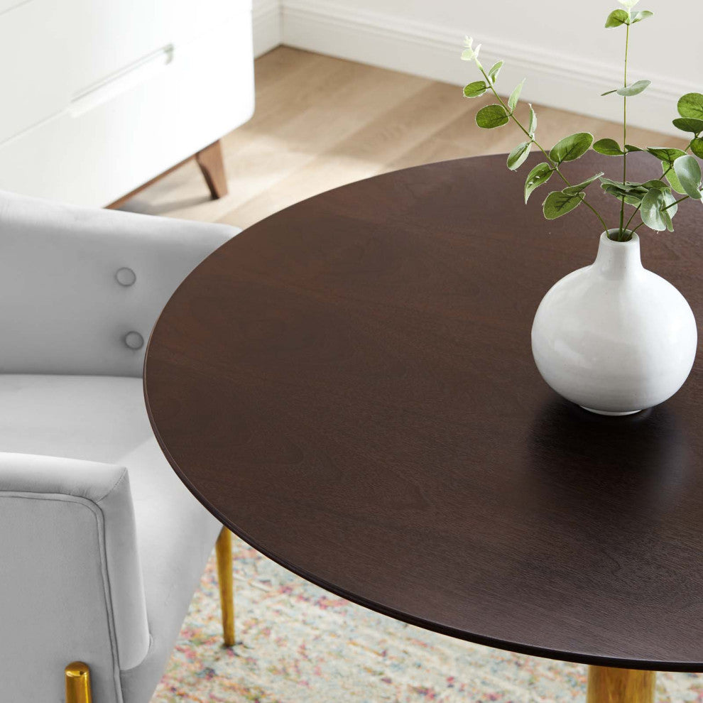 40" Dining Table, Round, Gold Walnut, Metal, Modern Cafe Bistro Hospitality