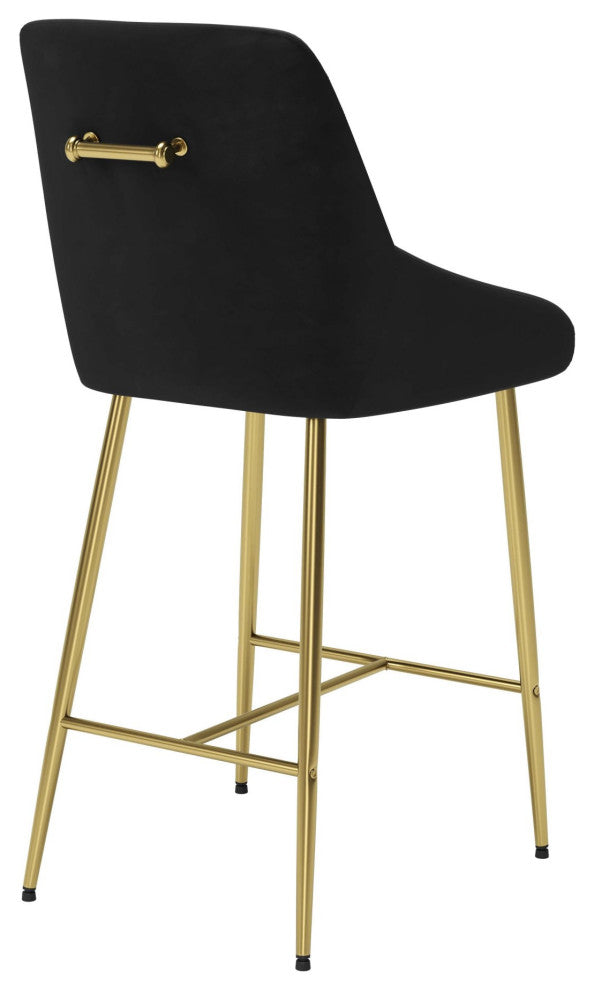 Counter Stool Chair, Steel Metal, Fabric, Black, Gold, Bar Kitchen Cafe Bistro