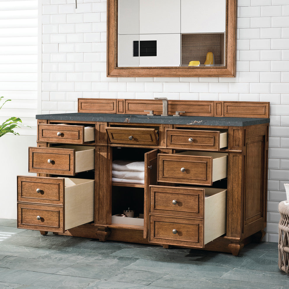 Bristol 60" Single Vanity, Saddle Brown, Parisien Bleu Quartz