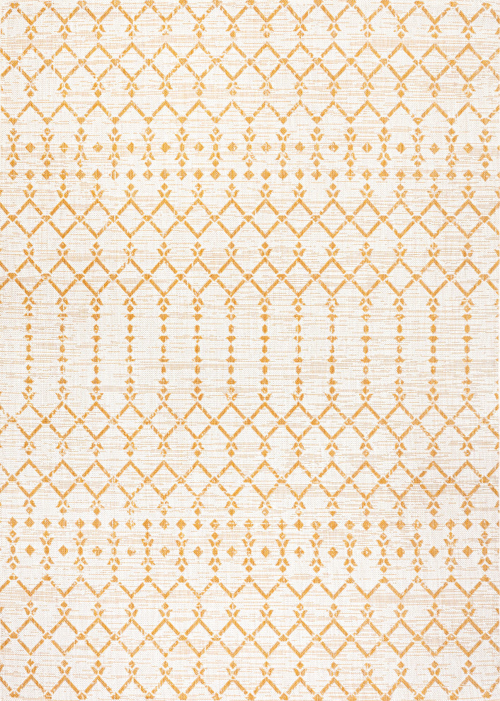 Ourika Moroccan Geometric Indoor/Outdoor Rug, Cream/Yellow, 4x6