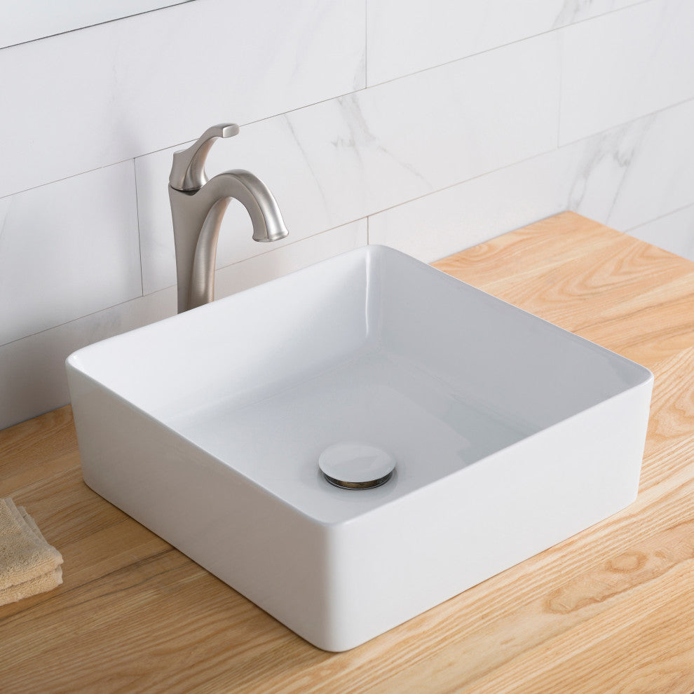 Viva Ceramic Square Vessel Bathroom Sink, White