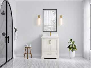 Boston 30" Single Sink Bath Vanity in Alabaster 1.5" White Quartz