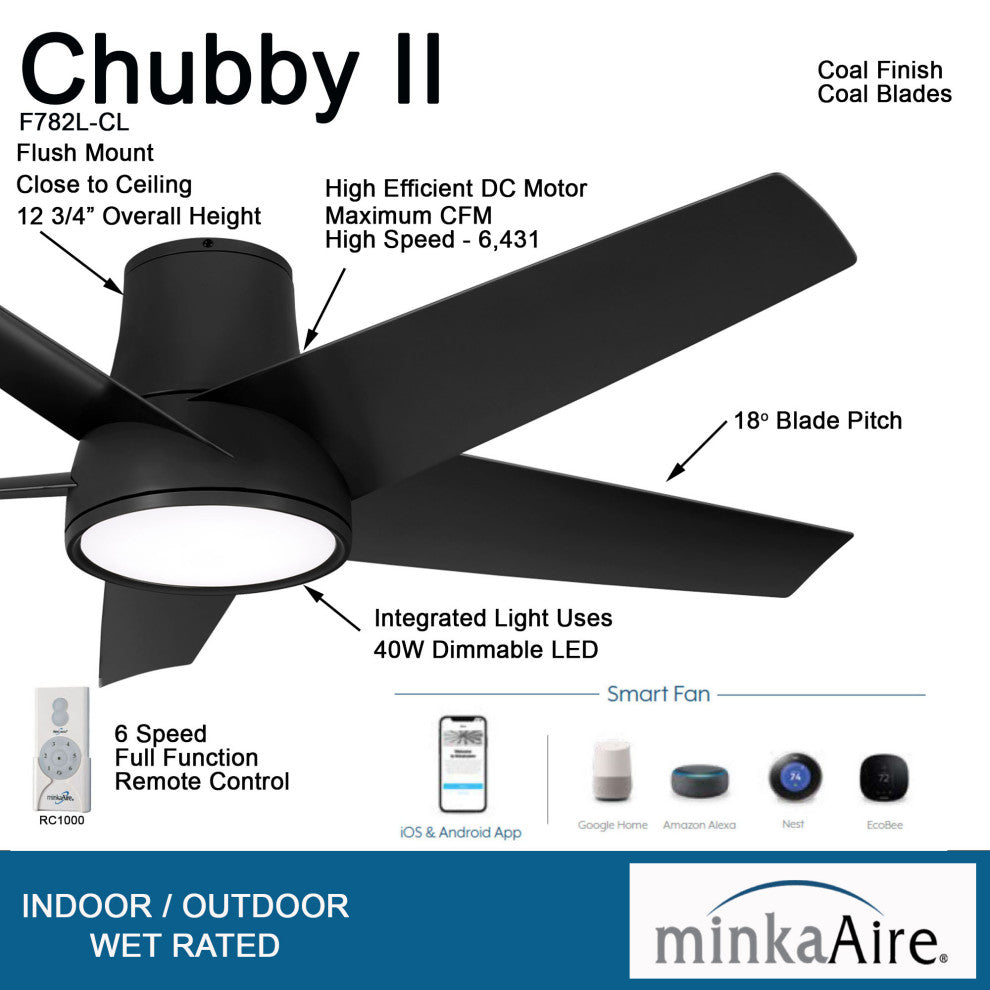 Minka Aire Chubby II 58" Outdoor Coal Smart LED Ceiling Fan with Remote Control