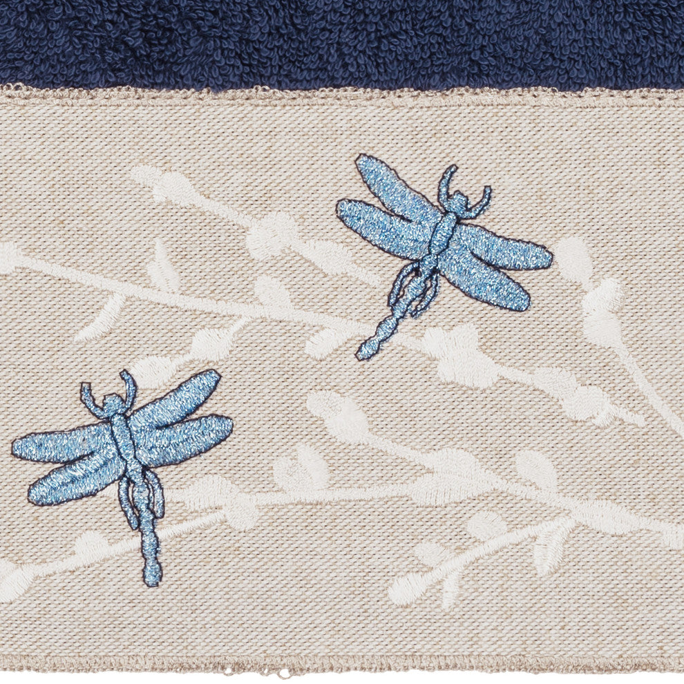 Linum Home Textiles Turkish Cotton Braelyn 3-Piece Embellished Towel Set, Navy