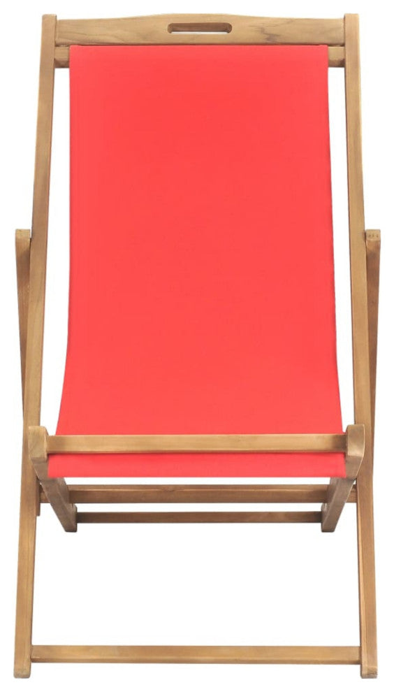 Vidaxl Folding Beach Chair Solid Teak Wood Red