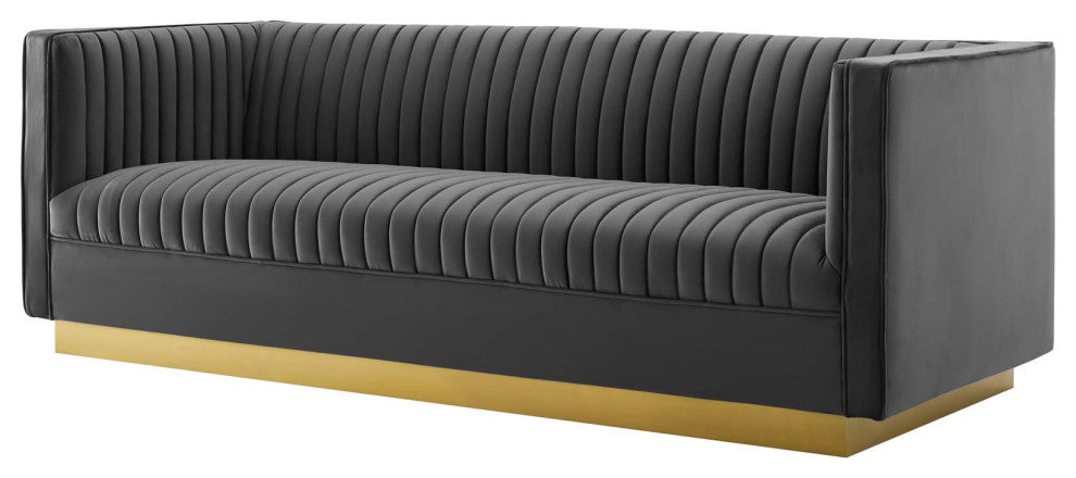 Tufted Armchair and Sofa Set, Velvet, Gray, Modern, Lounge Hospitality