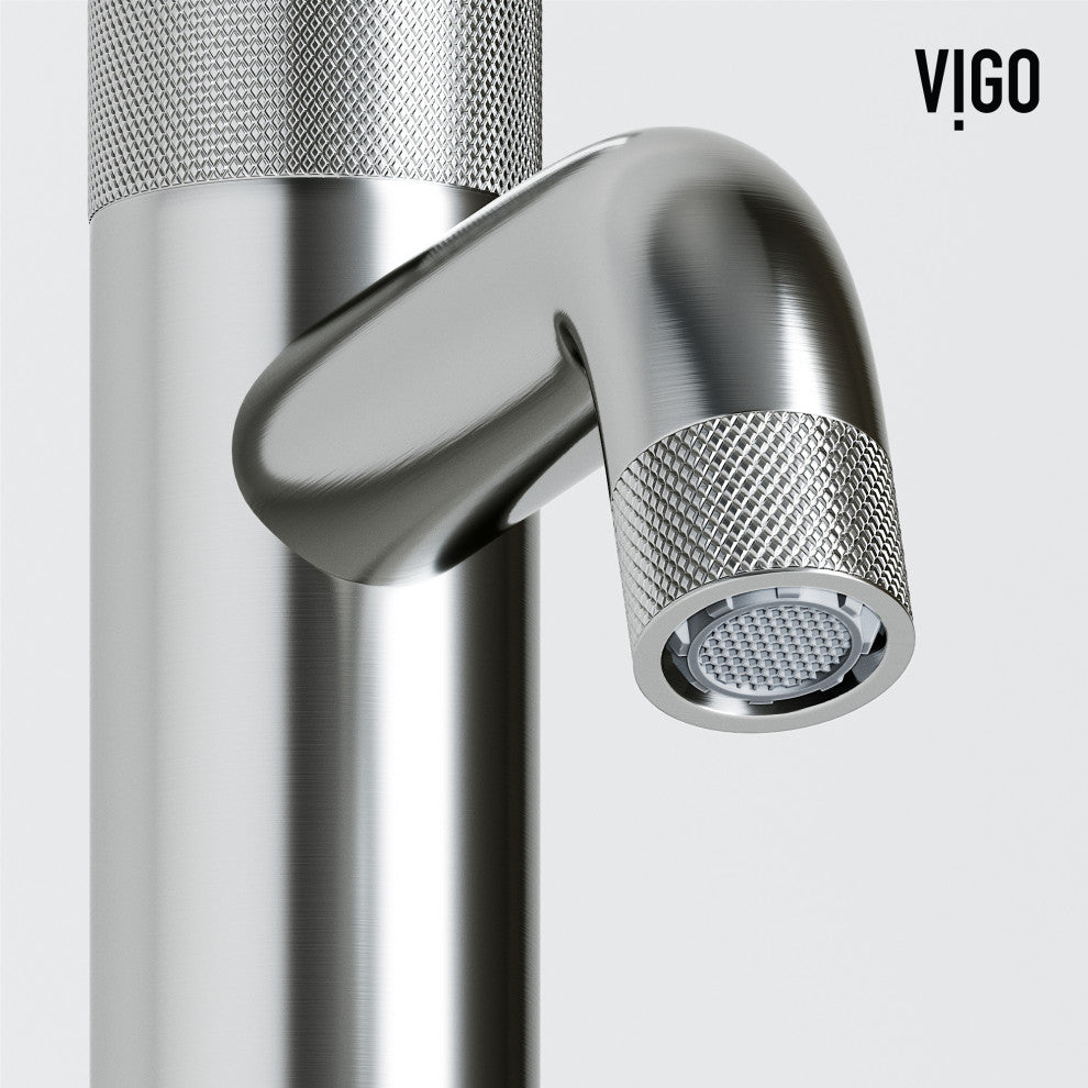 VIGO Apollo 8" H Button Operated Single Hole Bathroom Faucet, Brushed Nickel, Without Extras