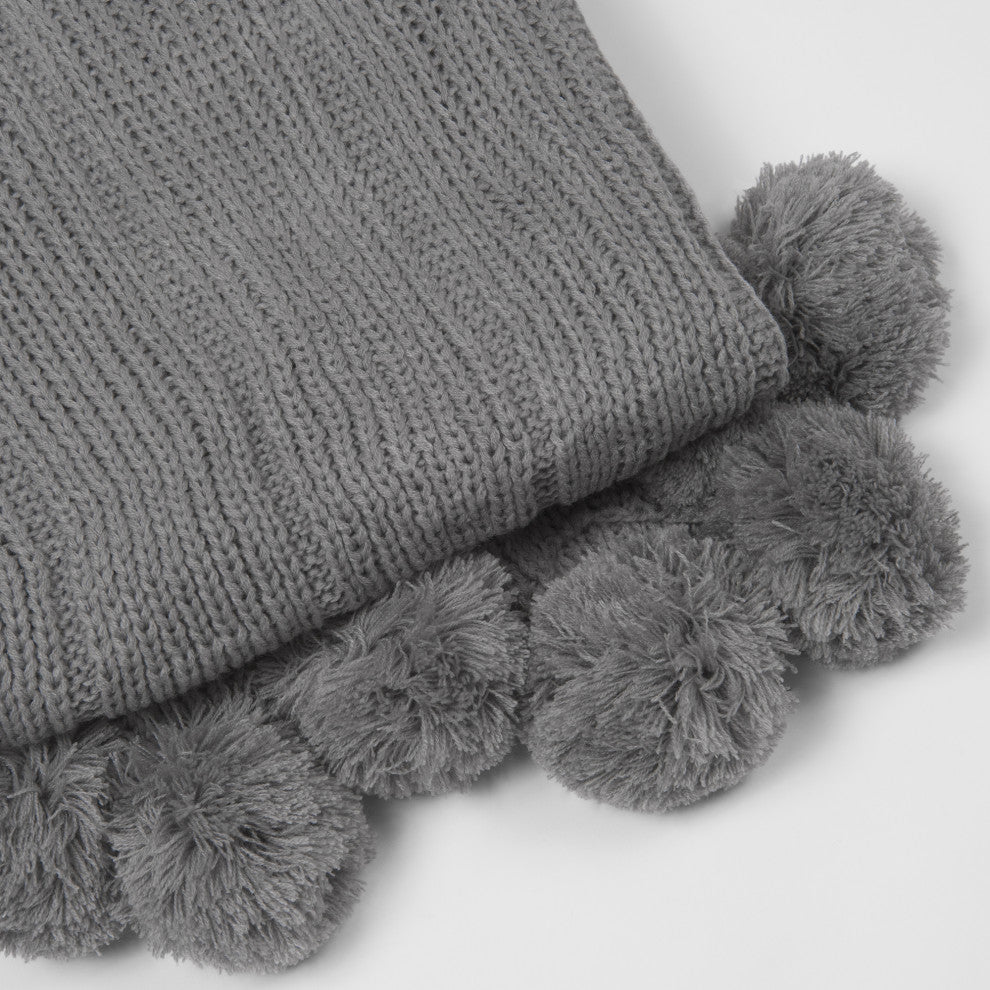 Knitted Pom Throw, Grey