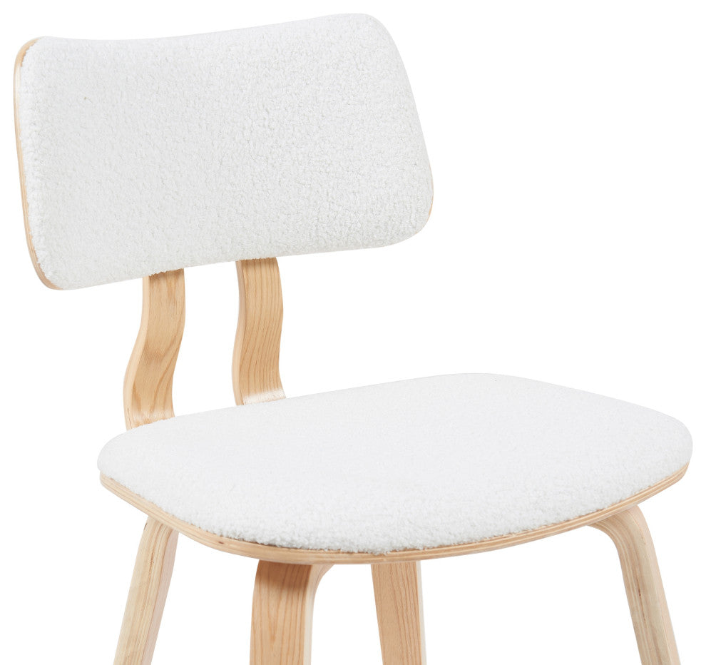 Jaguar Mid-Century Dining Chair, White Boucle and Patterned Oak