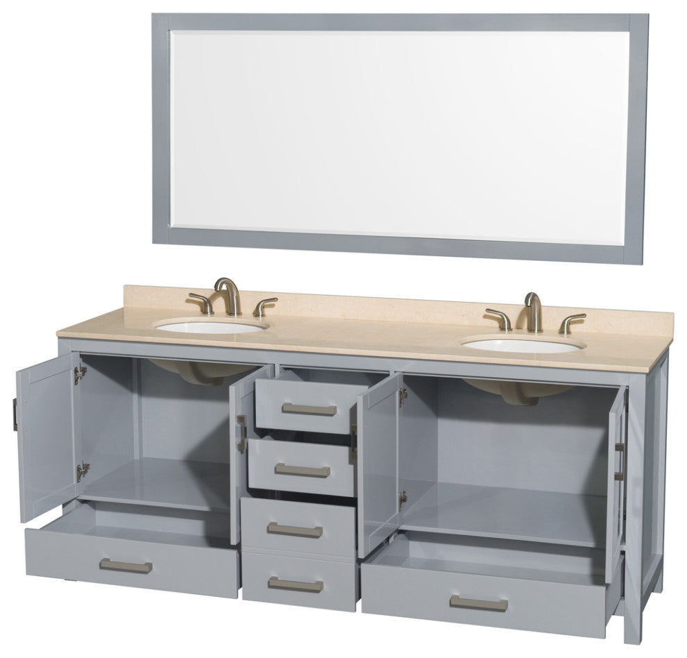 Wyndham WCS141480DGYIVUNOM70 80 inch Vanity in Gray with Ivory Marble and Round