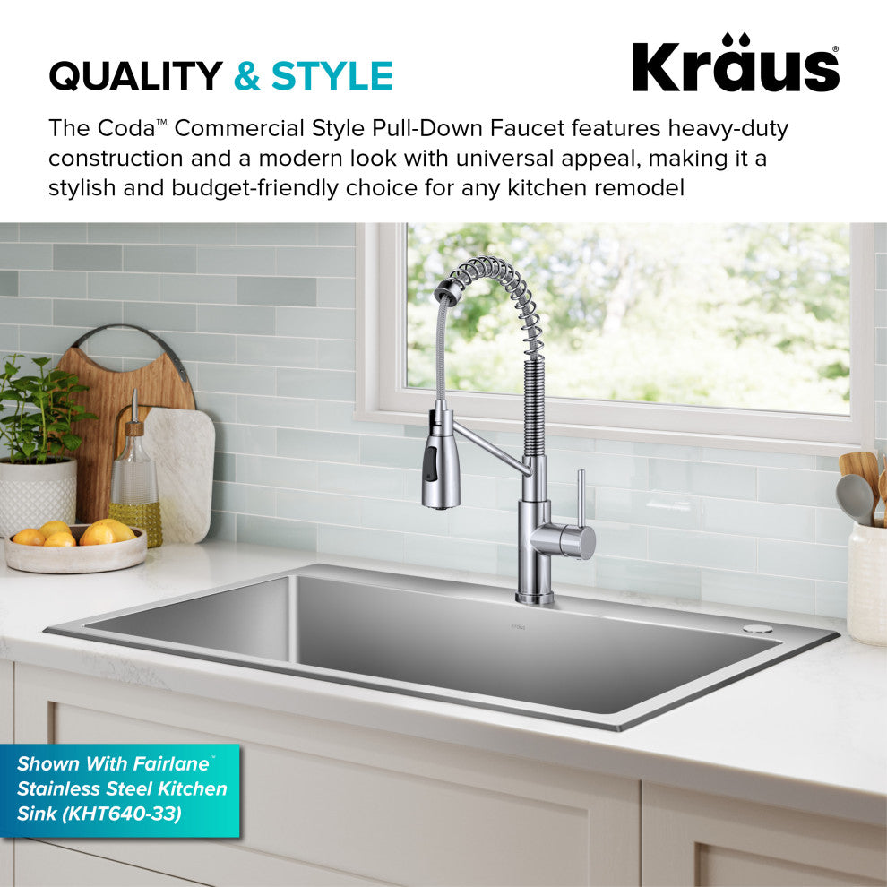 KRAUS Coda Commercial Style 2-Function 1-Handle Pull Down Kitchen Faucet, CH