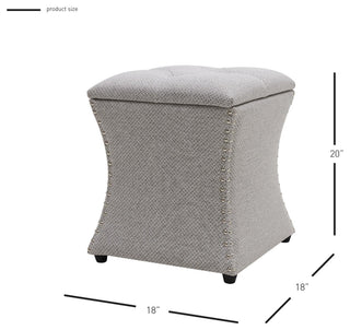 Amelia Fabric Nailhead Tufted Storage Ottoman, Cardiff Gray