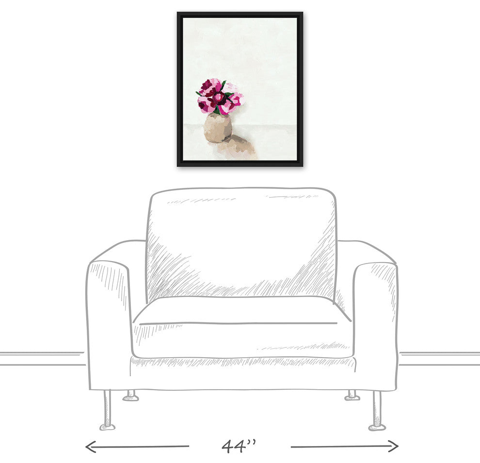 "Pink Flowers In A Vase" Black Floating Framed Canvas, 16"x20"