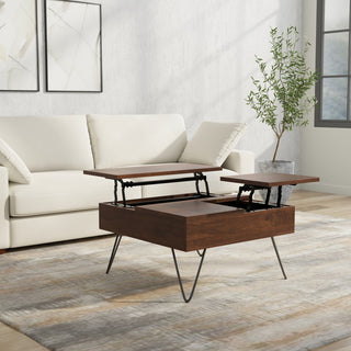 Hunter Solid Mango Wood Lift Top Square Coffee Table, Walnut