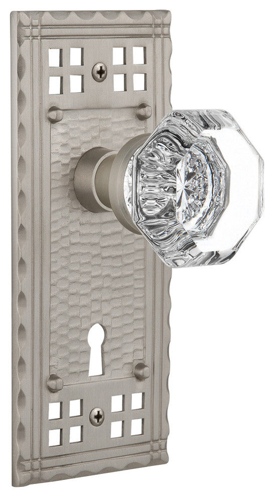 Craftsman Plate Passage Waldorf Knob, Satin Nickel