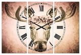 Moose With Floral Head Wreath Traditional 3 Panels Clock