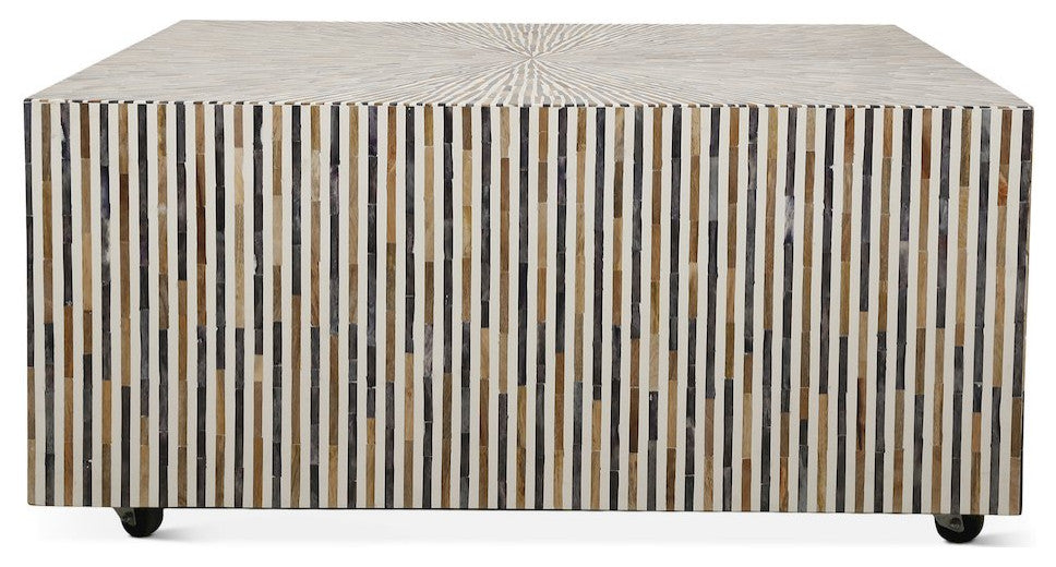 Alexandria 40 Square Coffee Table With Bone, Wood And Horn Inlay
