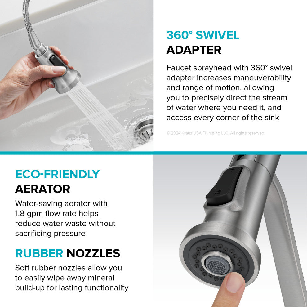KRAUS Britt Commercial Style 2-Function 1-Handle Pull Down Kitchen Faucet BB